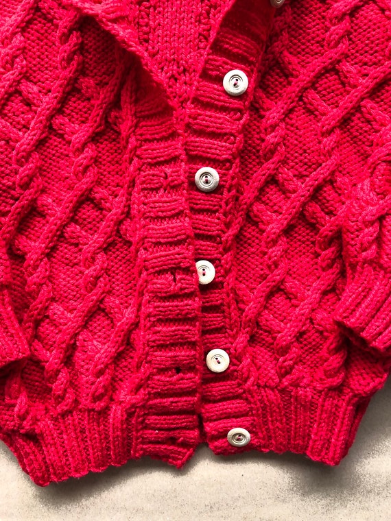 Red button-up hand knit sweater (approximately ki… - image 7