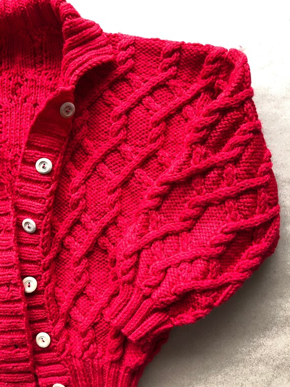 Red button-up hand knit sweater (approximately ki… - image 4