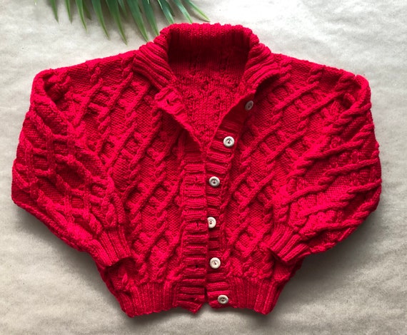 Red button-up hand knit sweater (approximately ki… - image 2
