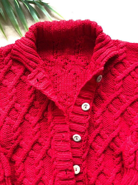 Red button-up hand knit sweater (approximately ki… - image 6