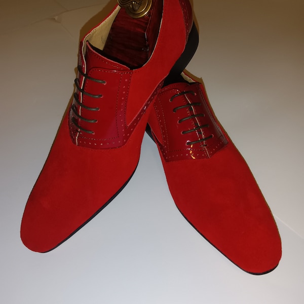 Neue Männer Leder Wildleder und Lackleder Rot Oxford Schnürschuhe Handmade Schuhe