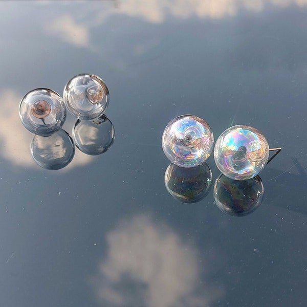 Bubble_earring_stud earring_light_glass_clear_rainbow_pop_ball_circle_