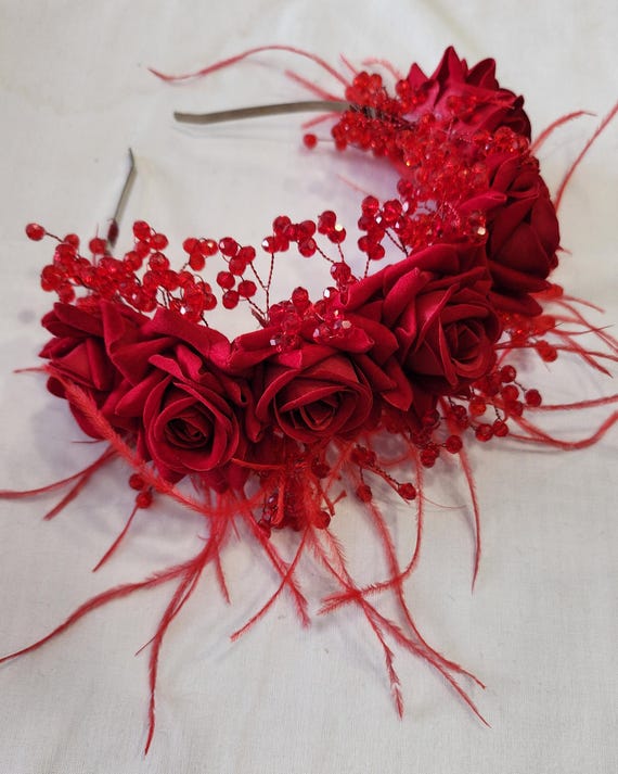 Wedding Crown Crystal Red Rose Amazon.com: Red Rose Tiara Bridal Wedding Crystal Crown Gold  main image 3