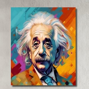 Albert Einstein Wall Art, Colorful Framed Canvas, Einstein Canvas,  Gold Framed Canvas, Modern Wall Art, Einstein Portrait, Abstract Artwork