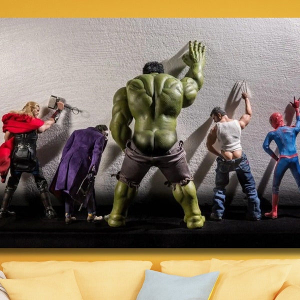 Marvel Hulk Avange Avengers Movie Toilet Superheroes Poster Painting, Canvas Art, Trend Canvas, Wall Decor, Superheroes Wall Art,superhelden