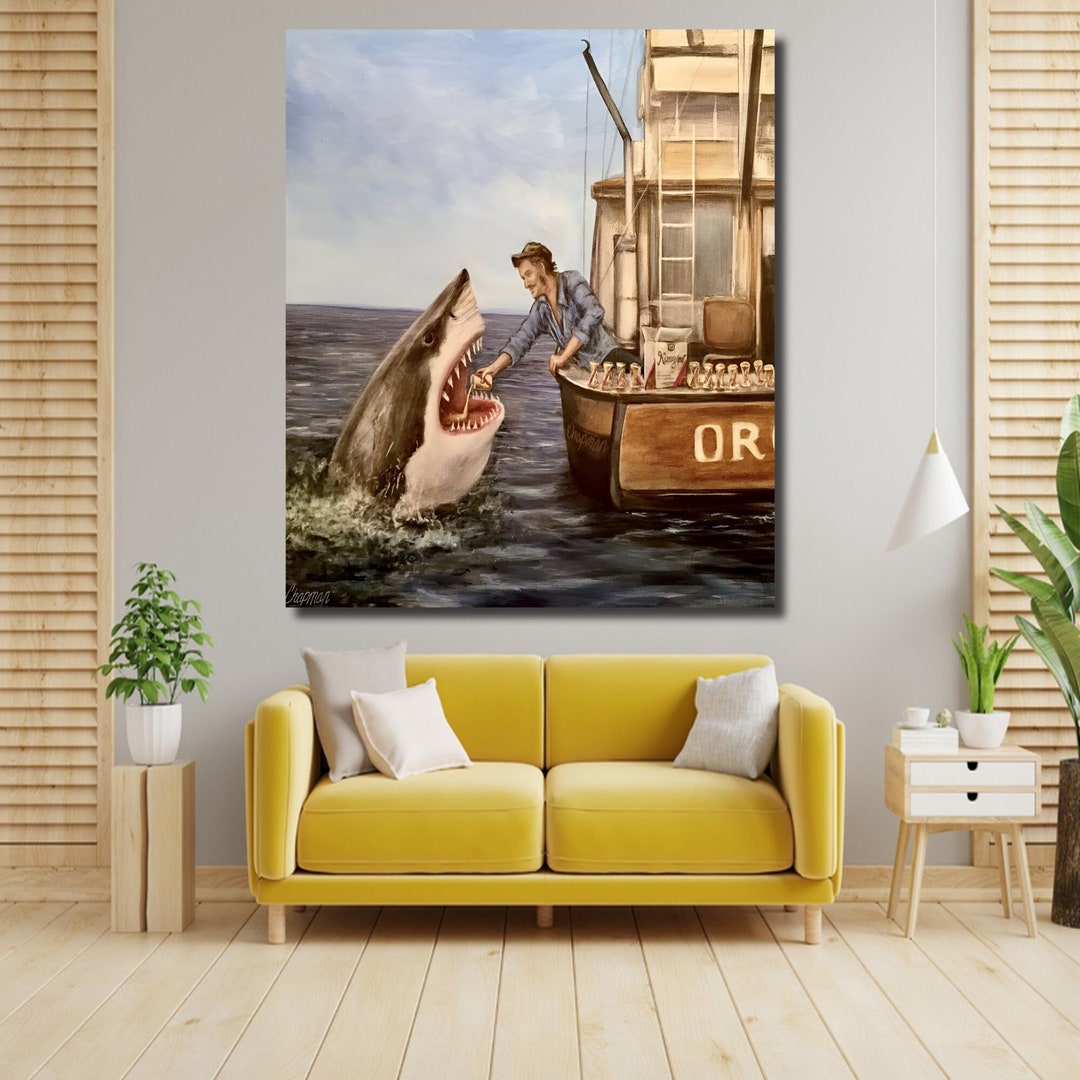 Jaws Drinks a Beer With Quint, Drinking Buddies, Artist Signed Print