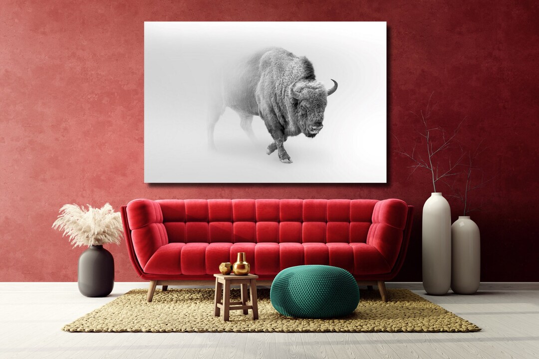 Buffalo Wall Art, Buffalo Home Decor Animal CANVAS, Black Buffalo in