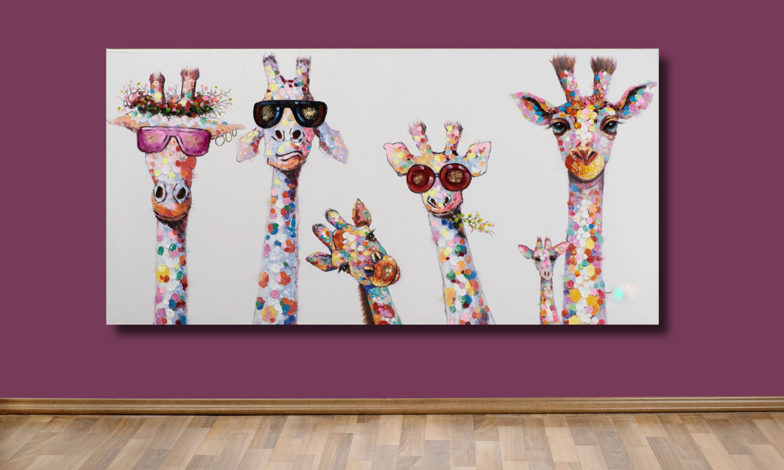 Giraffe Canvas Print, Giraffe Canvas, Giraffe Wall Art, Colourful
