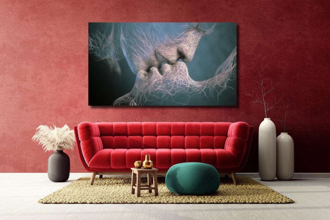 Abstract Kissing Painting, Kissing Couple Canvas, Kissing Canvas