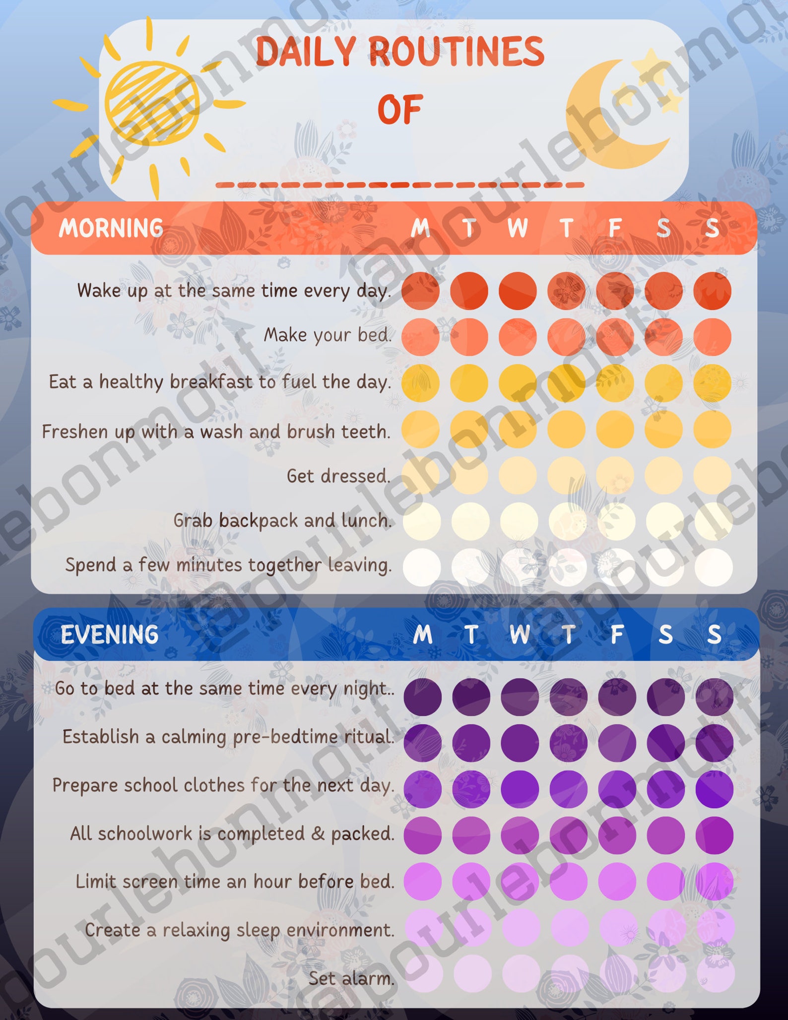 Weekly Morning/bedtime Routine Checklist - Etsy