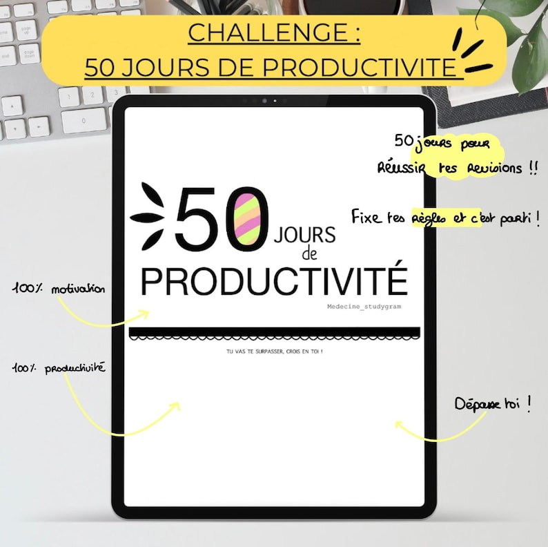 50 JOURS DE PRODUCTIVITE : challenge study, planner, planning, trackers.. image 1