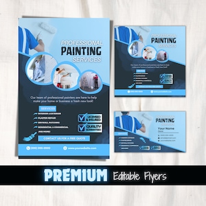 Modelos de folheto de serviços de pintura Folheto de mídia social Folheto de serviço de pintura profissional Modelo de cartão de visita de pintura imprimível Folheto de negócios