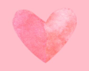 Puede incluir: Una pintura de acuarela de un corazón rosa sobre un fondo rosa claro.