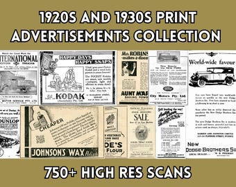 750+ Vintage 1928–1936 Advertising Ephemera Bundle | High-Res Digital Download | Automotive, Radio, Fashion & More!