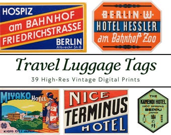 Vintage Hotel Luggage Tag Prints: Global Travel Ephemera (Digital Download)