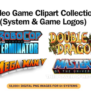 Colección de imágenes prediseñadas de videojuegos retro / Más de 58 000 archivos PNG / Ilustraciones de títulos de juegos clásicos / Arte de videojuegos de consola y arcade / Descarga digital