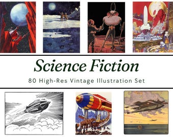 Vintage Sci-Fi-kunstafdrukken: 80 retro-illustraties (digitale download)