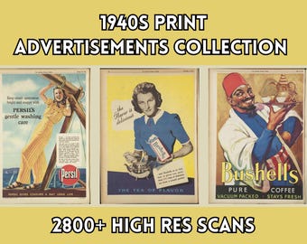 2800+ Vintage 1940s Advertising Ephemera Bundle | High-Res 4600×6400px Digital Download | Pyrex, Radio, Cosmetics & More