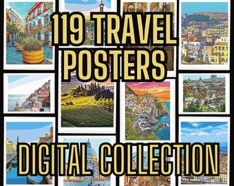 119 Vintage Travel Posters: Retro Art Deco Prints (Digital Download)