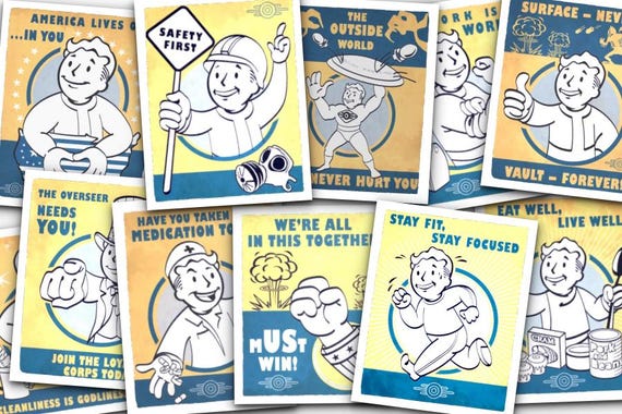 Fallout Vault Boy Poster Set: Retro Vault-tec Propaganda (digital
