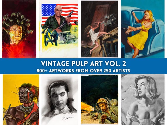 Vintage Pulp Art Bundle Vol 2: 800+ High Resolution (300dpi) Illustrations from 150 Artists. Digitally Remastered (Digital Download)