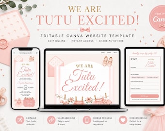 私たちはTutu Excitedベビーシャワーウェブサイト招待状｜モダンなCanvaテンプレート（デジタルダウンロード）RSVPレジストリ