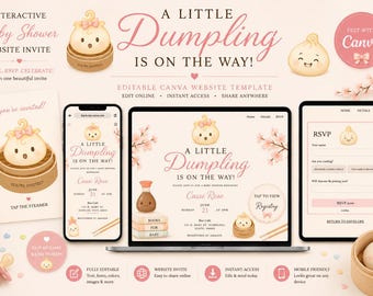 Invitación web para baby shower con temática de "Niña Dumpling" / Confirmación de asistencia, Lista de regalos (Descarga digital)