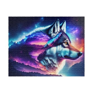 Galaxy Gray Wolf Jigsaw Puzzle - Space Nebula Landscape Lovers Gift - Double Exposure Puzzles - Choose 110, 252, 500 or 1014 Piece Pieces