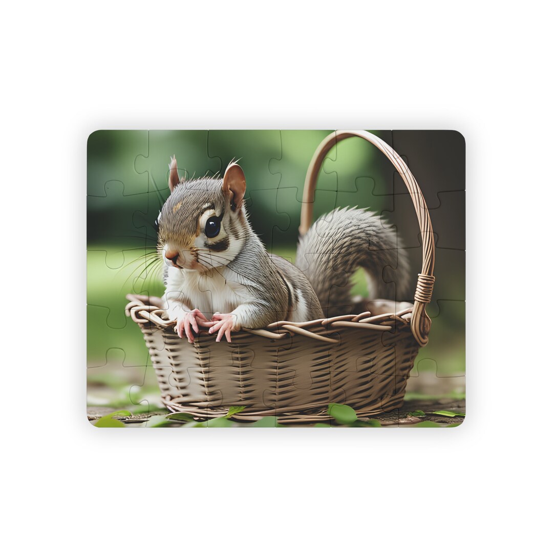 Baby Squirrel Basket Kid's Jigsaw Puzzle Toddler Etsy