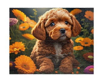 Cockapoo Puppy in Flowers Jigsaw Puzzle - Puppies Dog Lovers Gift - Cockapoos Dogs Breed Puzzles - Choose 110, 252, 500 or 1014 Piece Pieces