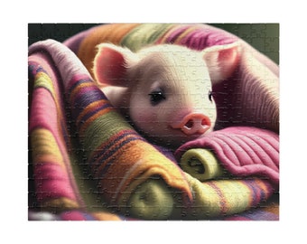 Cute Pig in Blanket Jigsaw Puzzle - Baby Piglet Lovers Gift - Pigs Piglets Piggy Piggies Puzzles - Choose 110, 252, 500 or 1014 Piece Pieces