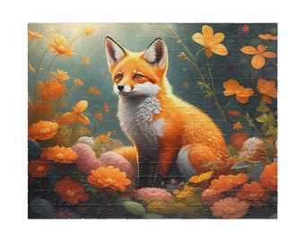 Young Fox Jigsaw Puzzle - Cute Foxes Forest Animal Lovers Gift - Orange Flowery Meadow Puzzles - Choose 110, 252, 500 or 1014 Piece Pieces