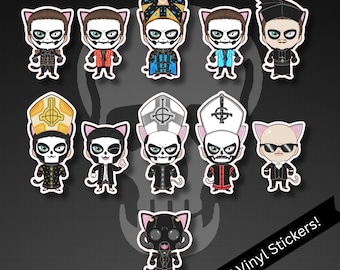 Ghost Band Paw Paw Emeritus Cat Glossy Stickers | Water Resistant Vinyl Stickers