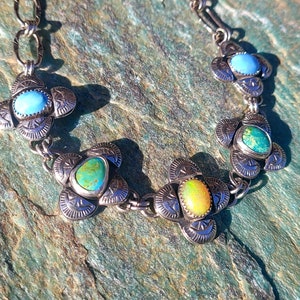 Handmade, One of a Kind, Yellow Opal, Sonoran and Golden Hills Turquoise Choker Necklace