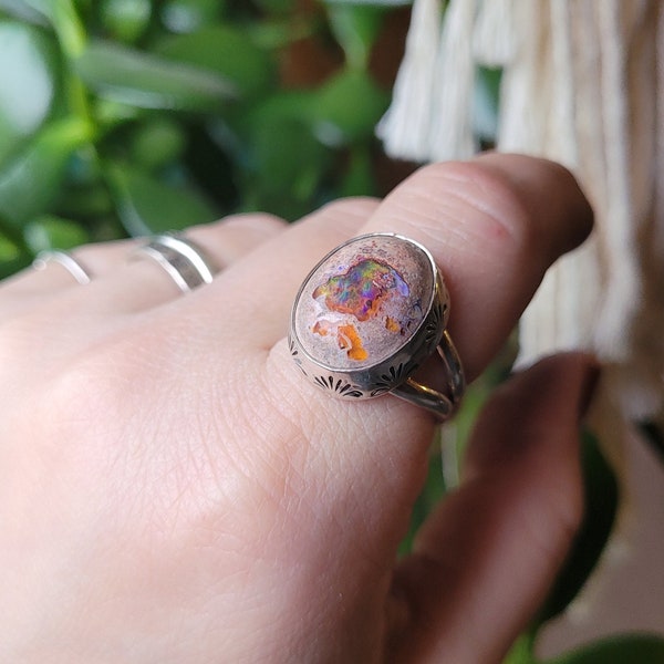 Mexican Fire Opal Stamped Ring