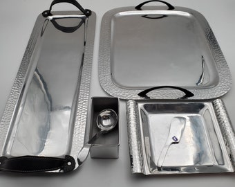 6pc Pewter Serving Tray Set w/ Cheese and Salsa Utensils