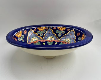 Blue and Multicolor Patterned Small Flower Talavera Sink