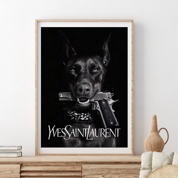 Doberman Gun Poster, Printable Fashion Poster, Digital Luxury Fashion Poster Download Doberman Wall Art, Luxury Fashion Wall Art