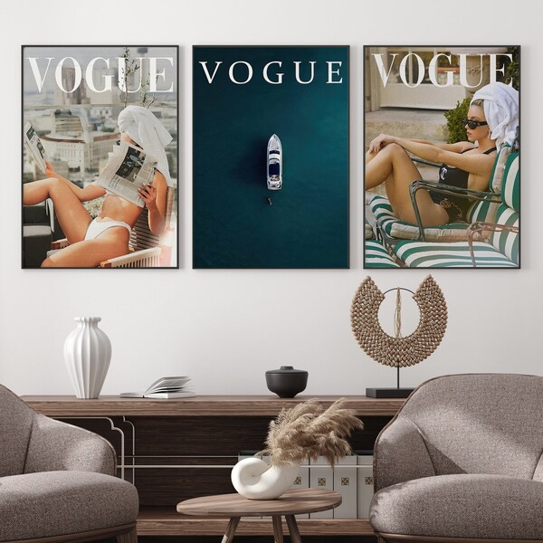 Poster de magazine de mode, lot de 3, impression de mode rétro, art mural tendance, art mural de magazine femme, impression de magazine d'art mural tendance