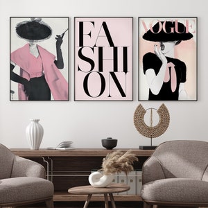 Luxury Fashion Poster, Set of 3, Printable Wall Art, Digital Designer Poster, Minimalist Vertical Gifts, Pink Fashion Wall Art