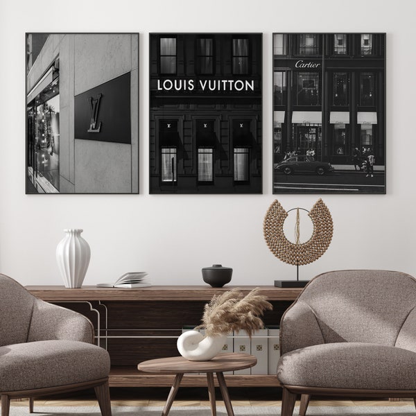 Luxusmarken Digitales Poster 3er-Set, Fashion Designer Poster, 3-teilige Wandkunst, Black & White Fashion Wandkunst, Luxusmode
