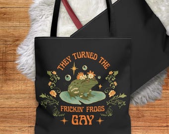 Art Nouveau Canvas Tote Bag: Funny Frog Parody Design