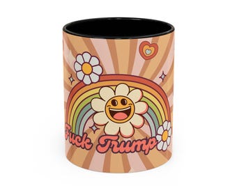 Retro Smiley Daisy Rainbow F*** Trump Mug | Accent Coffee Mug