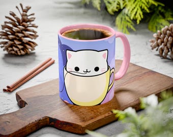 Ceramic Coffee Mug, Kawaii Cat Anime Gift