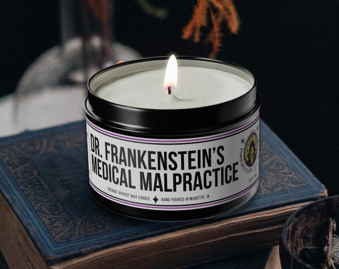Featured listing image: Funny Scented Candle | Dr. Frankenstein's Medical Malpractice 8oz, 16oz, Hand-Poured in USA