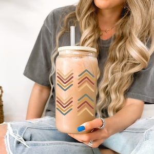 Glass Tumbler With Lid And Straw Gift For Her Iced Coffee Glass Cup Reusable Glass Cup Cute Glass Cups Gift Boho Coffee Lover Gift Birthday