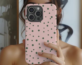 PINK MAGSAFE CASE Green Dots Cute New Phone Cover iPhone 16 15 14 13 Pro Max Plus Mini Girly Aesthetics Phone Accessory Trendy Gift For Her