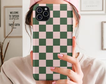 PINK GREEN CHECKERED MagSafe Case Cute New Phone Cover iPhone 16 15 14 13 Pro Max Plus Mini Trendy Phone Accessory Pink Girly Aesthetic Gift