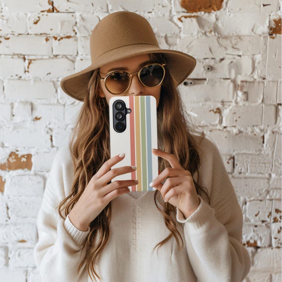 RETRO STRIPE SAMSUNG MagCase Vintage Aesthetic Unisex Phone Cover S26 Ultra Plus Embedded Magnet Gift For Her Him Neutral Minimalistic Vibes