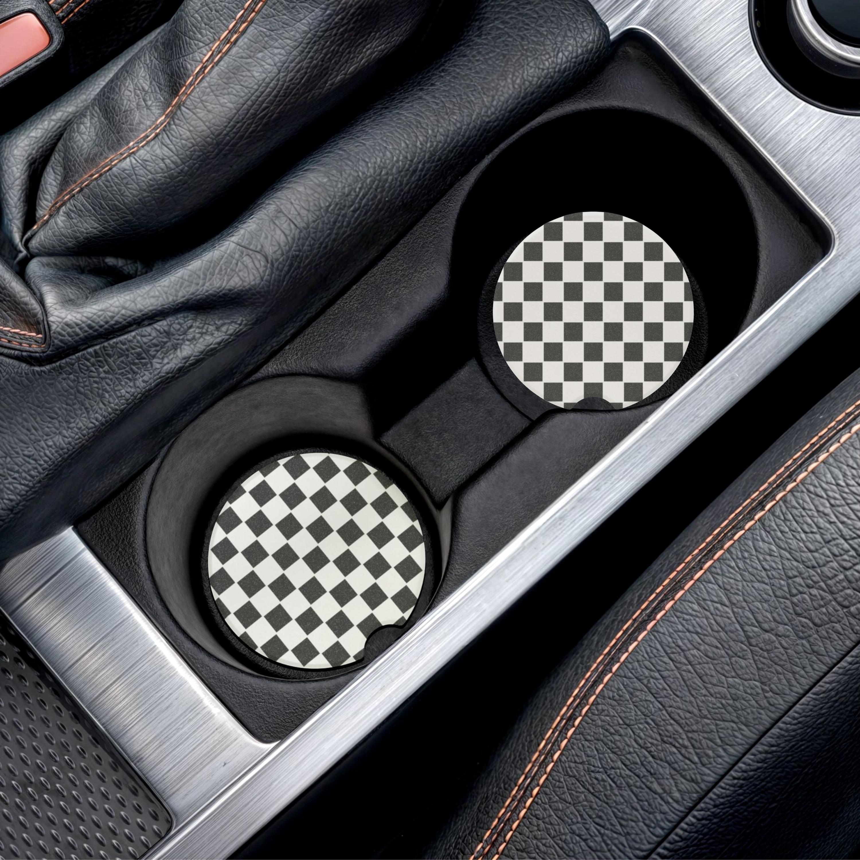 CHECKERED CAR COASTERS Trendy Car Accessory Retro Soapstone Coaster Set ...